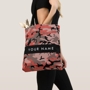 Red and Brown Camouflage Your name Personalize Tote Bag