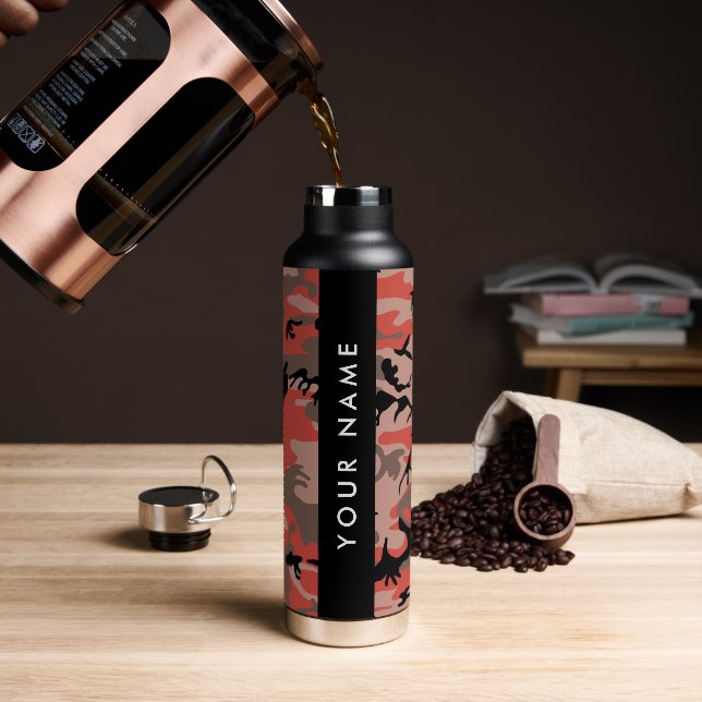 Red and Brown Camouflage Your name Personalize Water Bottle (Coffee)