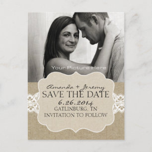 Red and Brown Chic Woodgrain Save the Date Announcement Postcard