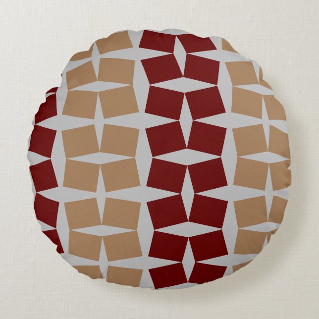 Red and brown diagonal squares round pillow (Front)