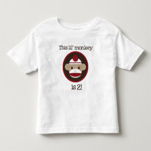 Red and Brown Sock Monkey: Second Birthday Tee
