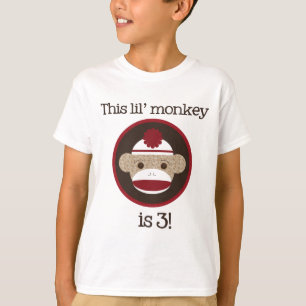 Red and Brown Sock Monkey: Third Birthday Tee