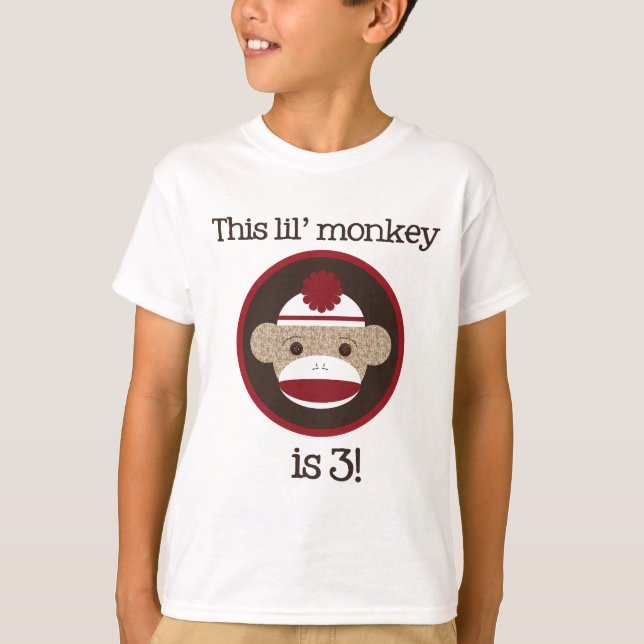 Red and Brown Sock Monkey: Third Birthday Tee (Front)