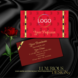 Red and Burgundy Chic with Logo Patterned Letters Business Card