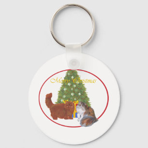 Red and Calico Persian Cats Christmas Keychain