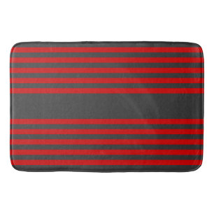Red and charcoal five stripe pattern bath mat