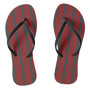 Red and charcoal five stripe pattern flip flops