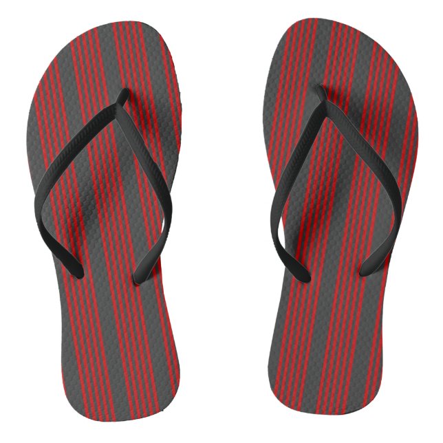 Red and charcoal five stripe pattern flip flops (Footbed)