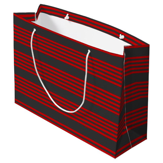 Red and charcoal five stripe pattern large gift bag (Back Angled)