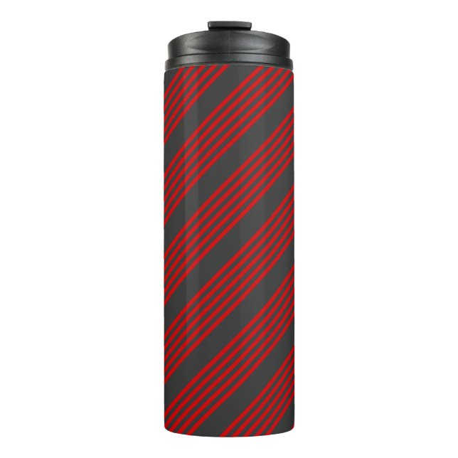Red and charcoal five stripe pattern thermal tumbler (Front)