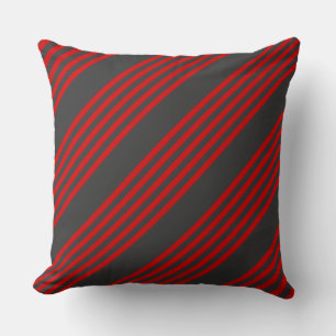 Red and charcoal five stripe pattern throw pillow