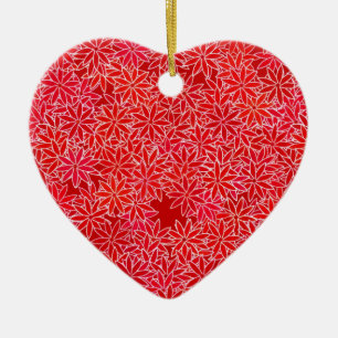 Red and coral flowers, dark red background ceramic ornament