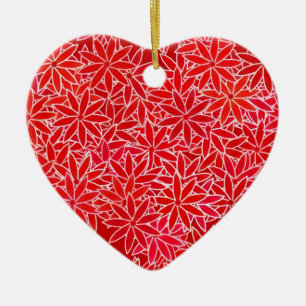 Red and coral flowers, dark red background ceramic ornament