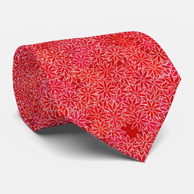 Red and coral flowers, dark red background tie (Rolled)