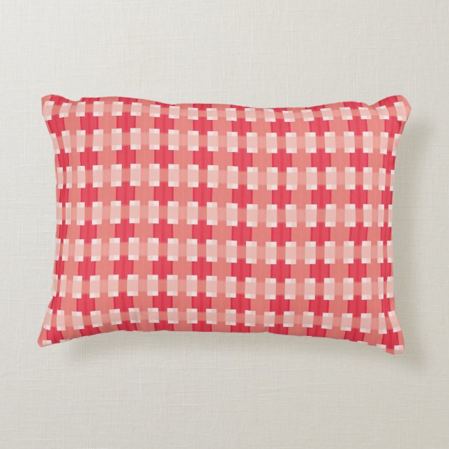 Red and Coral Plaid Accent Pillow (Back)