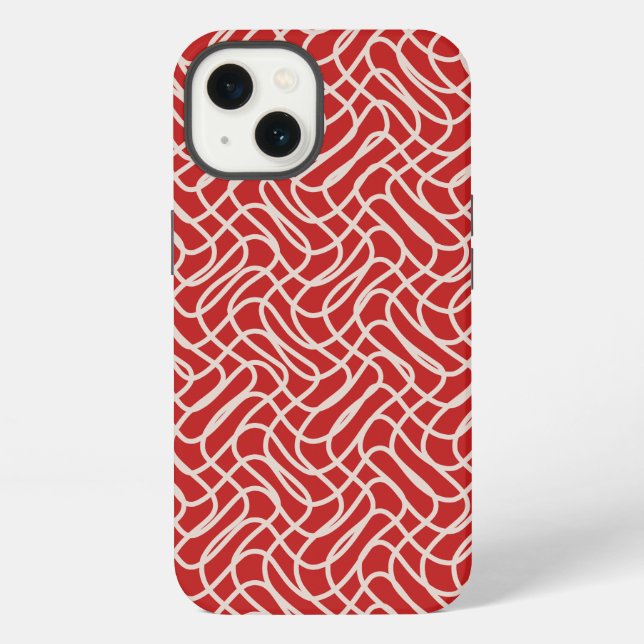 Red And Cream Abstract Line Pattern iPhone Case (Back)