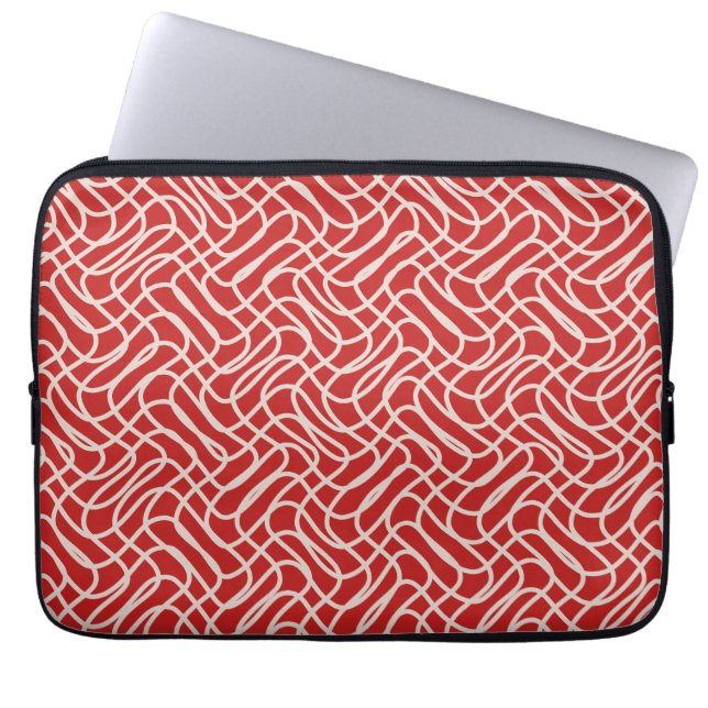 Red And Cream Abstract Line Pattern Laptop Sleeve (Front)