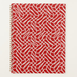 Red And Cream Abstract Line Pattern Planner