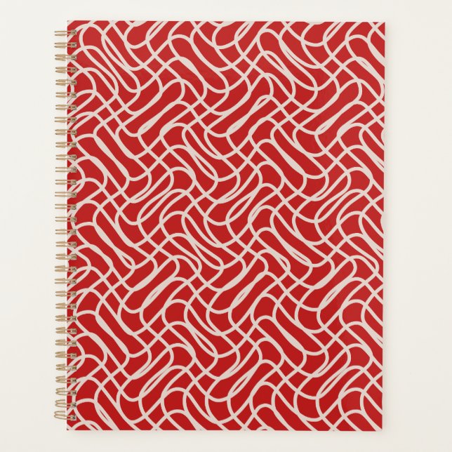Red And Cream Abstract Line Pattern Planner (Front)