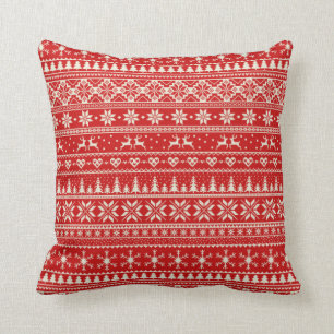 Red and cream Alpine Christmas pattern Throw Pillow