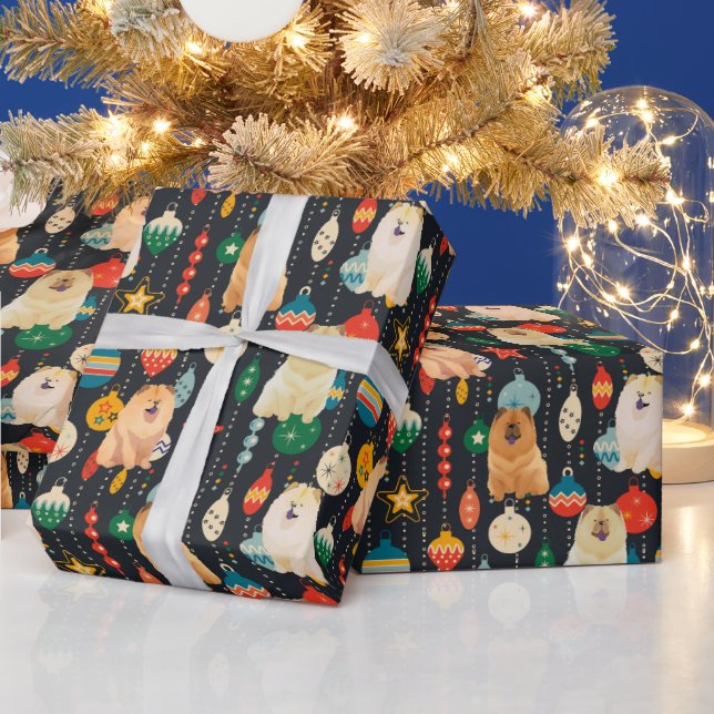 Red and Cream Chow dogs Wrapping Paper (Holidays)