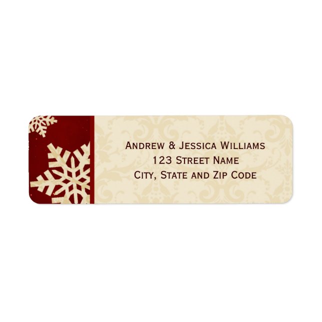 Red and Cream Damask Snowflake Address Labels (Front)