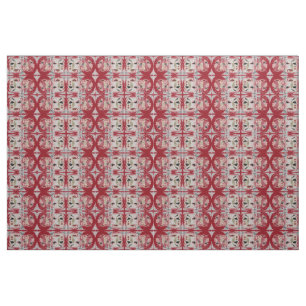 Red and Cream Faces Design III Fabric