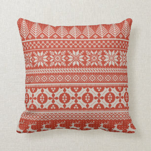 red and cream fair isle knit sweater pillow