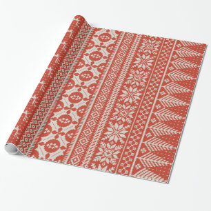 red and cream fair isle knit sweater wrapping paper
