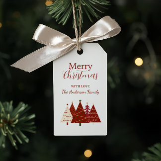 Red and Cream Festive Trees Holiday Gift Tag