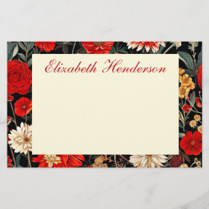 Red and Cream Floral 5.5x8.5 Horizontal Stationery