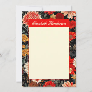 Red and Cream  Floral 5x7 Vertical Stationery Card