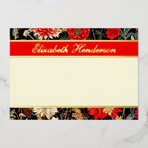 Red and Cream Floral Horizontal Foil Stationery