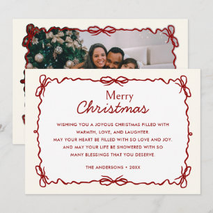 Red and Cream Hand Drawn Christmas Photo Holiday Card