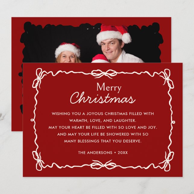 Red and Cream Hand Drawn Christmas Photo Holiday Card (Front/Back)