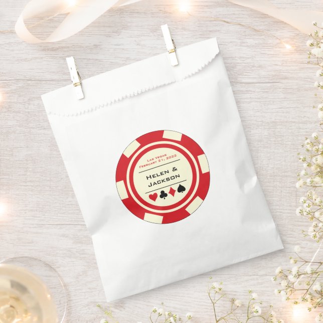Red And Cream Las Vegas Poker Chip Wedding Favour Bag (Clipped)