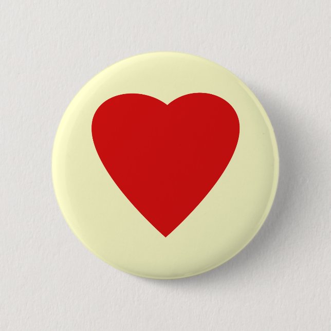 Red and Cream Love Heart Design. 2 Inch Round Button (Front)