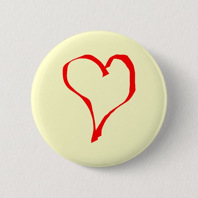 Red and Cream Love Heart Design. 2 Inch Round Button (Front)