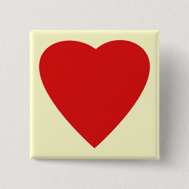 Red and Cream Love Heart Design. 2 Inch Square Button (Front)