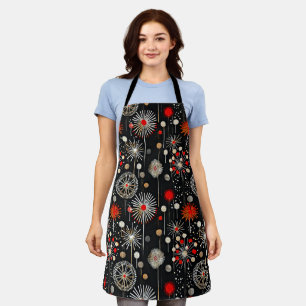 Red and Cream on Black Festive Retro Apron
