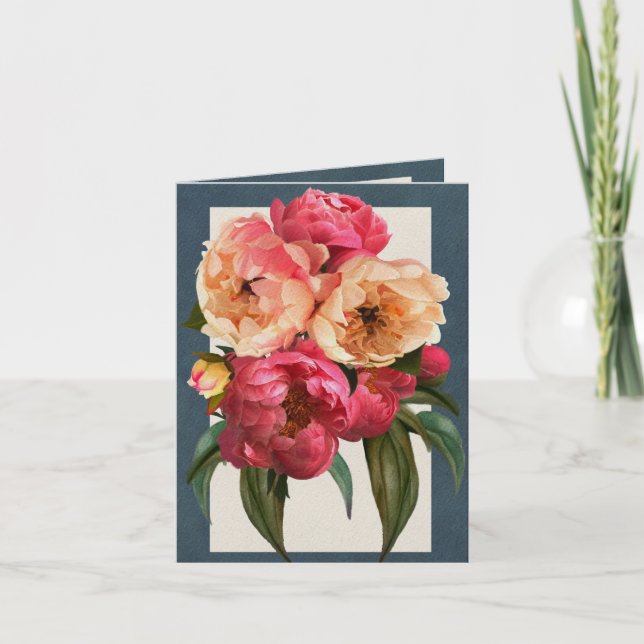 Red and Cream Peonies Greeting Card (Front)