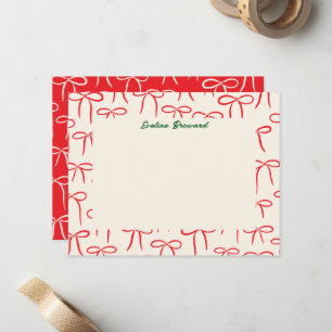 Red and Cream Simple Bows Personal Stationery Card
