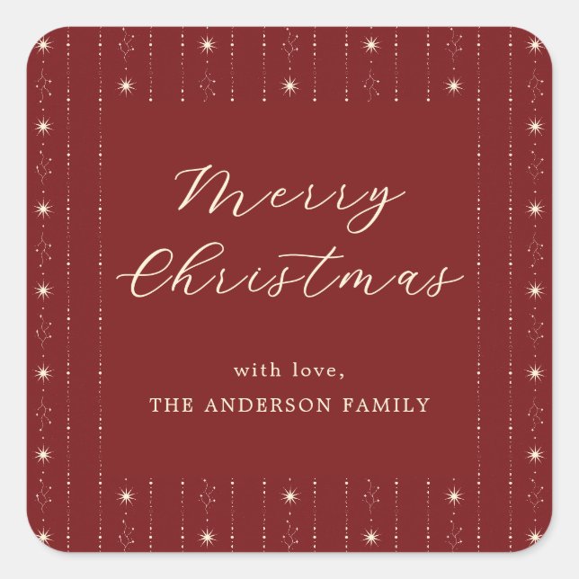 Red And Cream Stars Merry Christmas Square Sticker (Front)