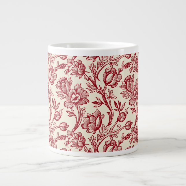Red and Cream Tulip Toile de Jouy Giant Coffee Mug (Front)