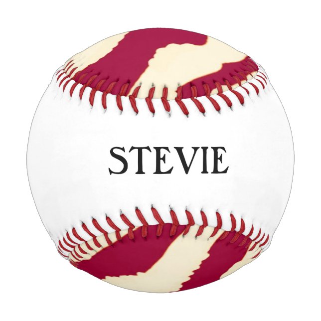 Red and Cream Zebra Pattern with Name Baseball (Back)