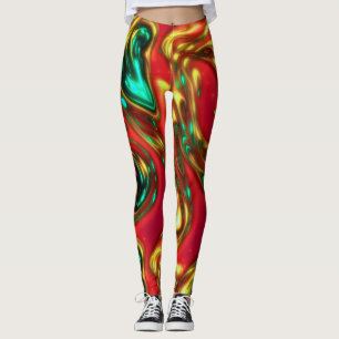 Red and Cyan Neon Liquid Abstract Art Leggings