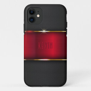 Red and dark grey faux metallic design iPhone 11 case