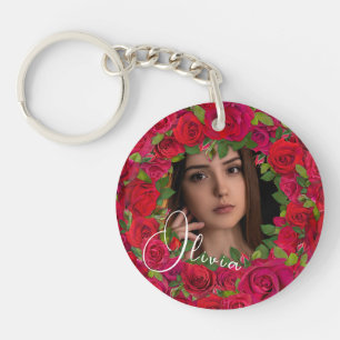 Red And Dark Pink Rose Photo Frame Keychain