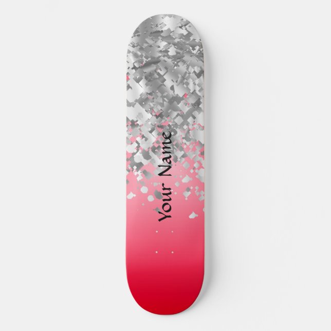 Red and faux glitter skateboard (Front)