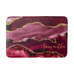 Red and Faux Gold Glitter Marble Agate Bath Mat
